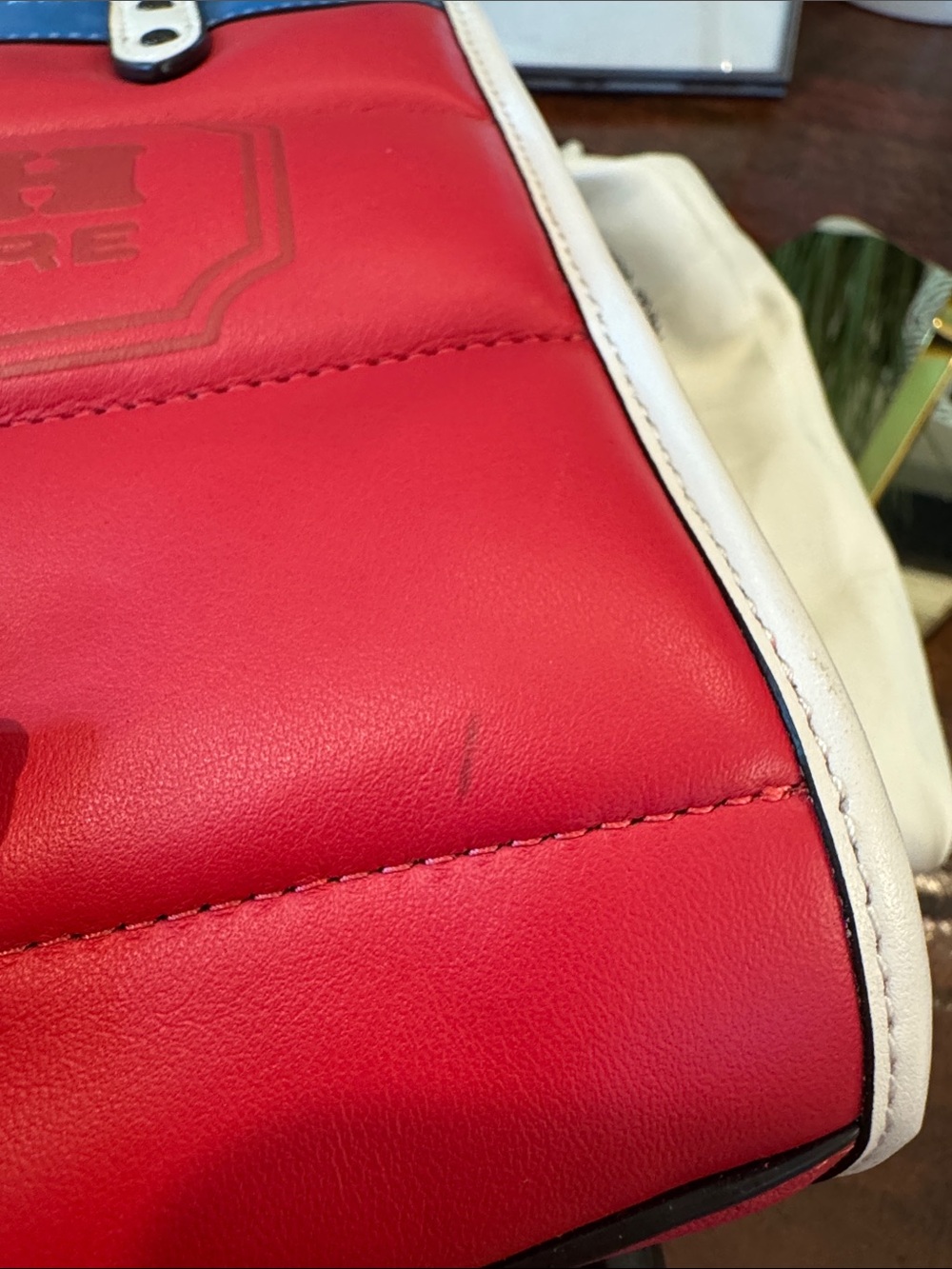Coach Quilted Colorblock Small Tote in Red, Blue & White - Picture 9 of 14